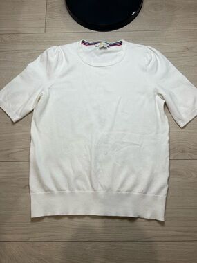 Boden Women’s Short Sleeve Sweater Crew Neck Size Medium White